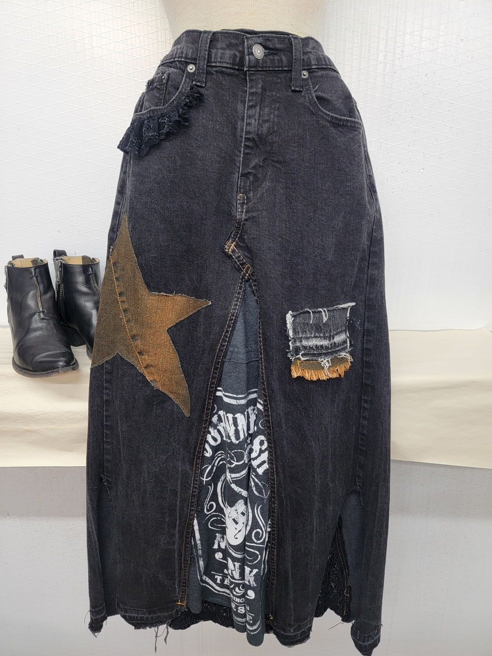 Levi's Maxi Jean Skirt With Johnny Cash - Upcycled
